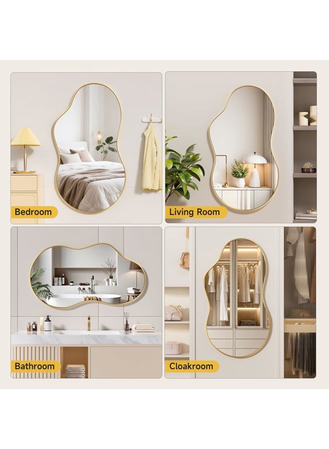 Hasipu Irregular Wall Mirror - 20"x35" Gold Irregular Abstract Mirror for Wall Asymmetrica Wall Mirrors Decorative Modern Mirror for Living Room Bathroom,Bedroom,Hallway - Image 4