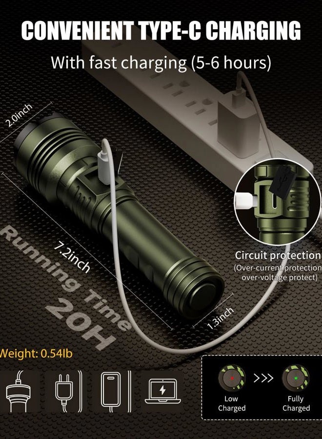 SkyFire Rechargeable Flashlights High Lumens: LED Super Bright Flashlight 3000lm Zoomable 5 Modes Tactical Waterproof 2*5000mAh Powerful Flash Light for Camping, Emergency, Gift (with Ignition Lens) - Image 3