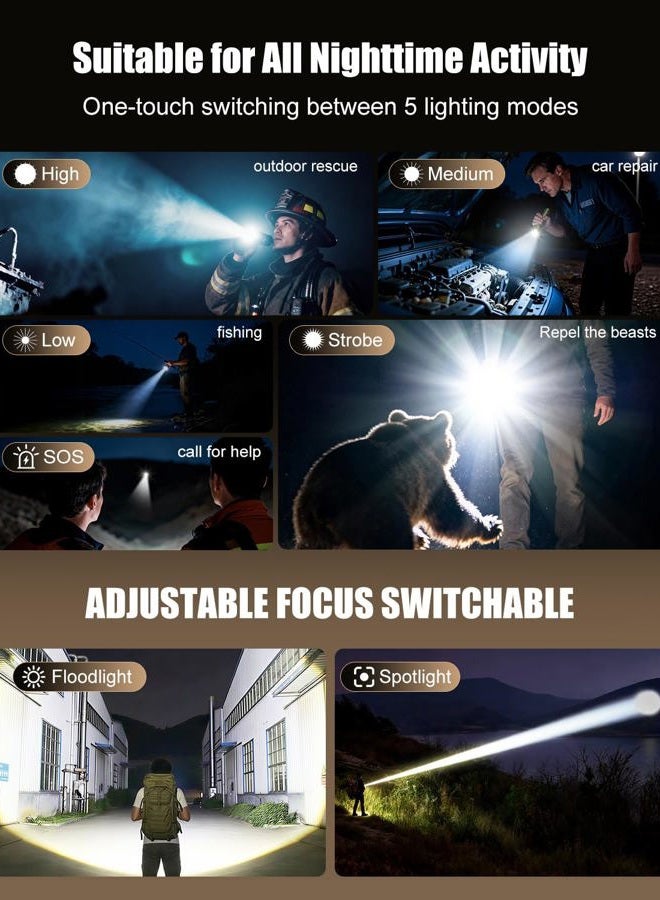 SkyFire Rechargeable Flashlights High Lumens: LED Super Bright Flashlight 3000lm Zoomable 5 Modes Tactical Waterproof 2*5000mAh Powerful Flash Light for Camping, Emergency, Gift (with Ignition Lens) - Image 2