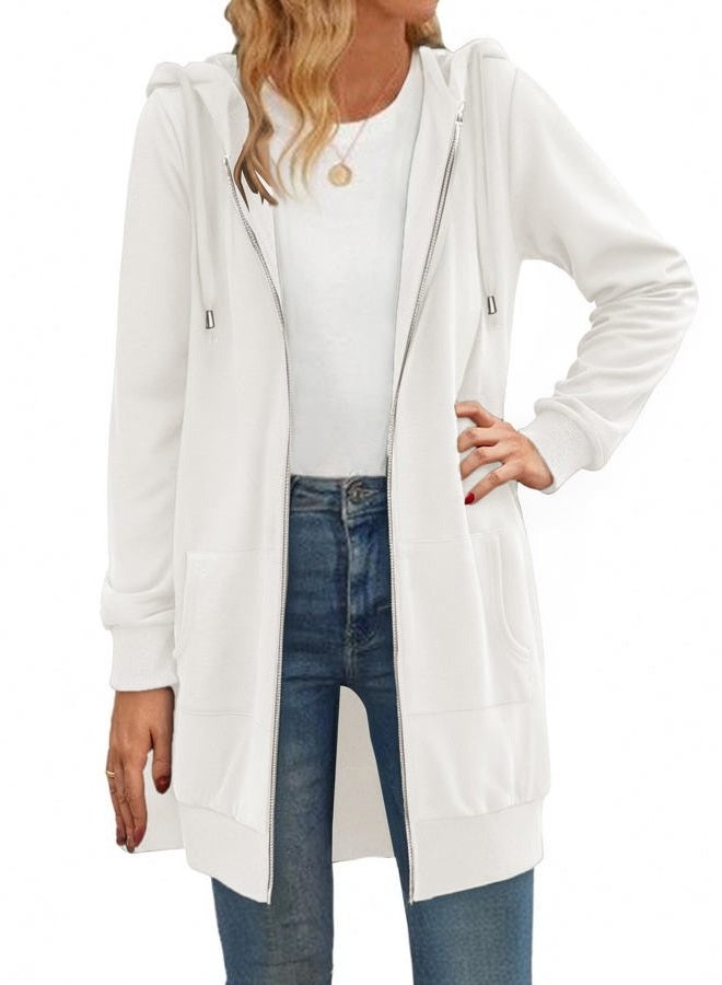 zeagoo Womens Hoodies Zip Up Midi Length Tunic Sweatshirts Longline Casual Fall Sweatshirts Fleece Drawstring Jackets White 3x-Large - Image 2