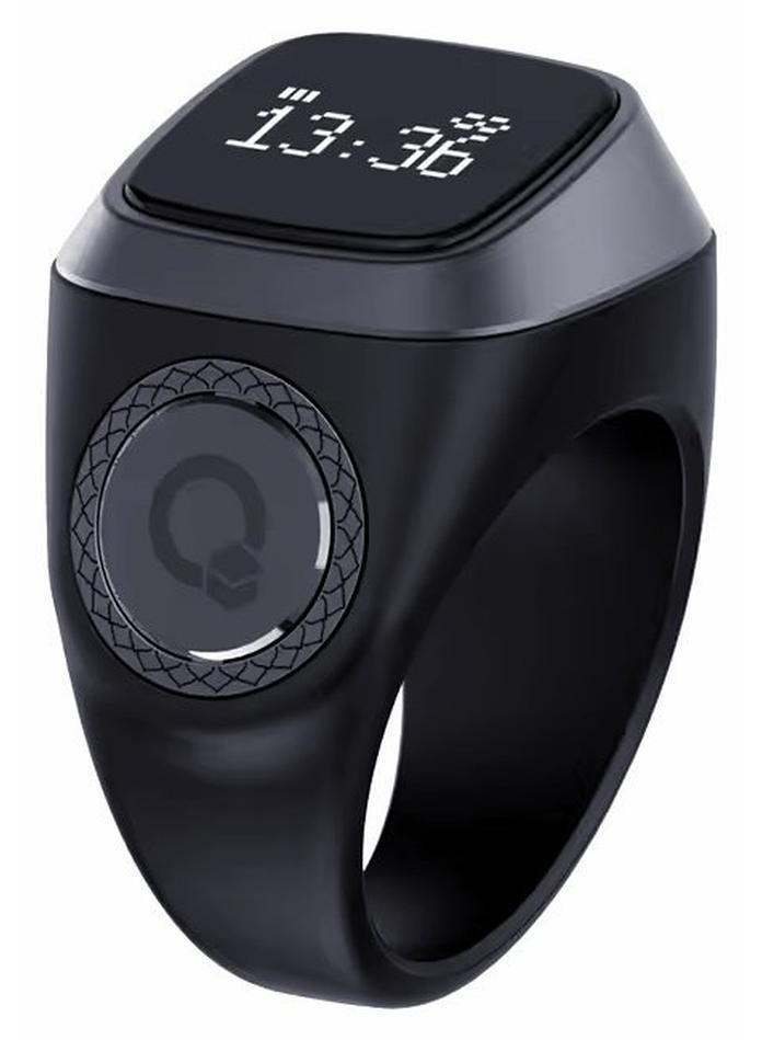 إيكيبلا خاتم تسبيح ذكر ذكي من iQIBLA، تذكير بإشعارات أوقات الصلاة اليومية للمسلمين 5 مع شاشة OLED، عداد تسبيح يرتبط بتطبيق iQibla، مقاوم للماء، مقاس 20 مم - أسود/رمادي - Image 1