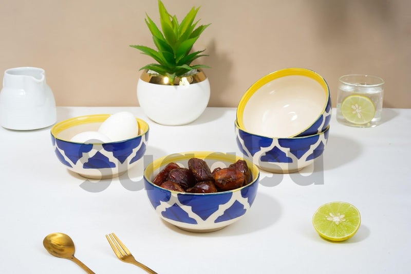 Sugalsu Soup Bowls Set of 4 4 Inch Cereal Bowls for Kitchen Ceramic Bowl Colorful Patterned Porcelain Bowls for Kitchen Decor and Housewarming Gift Dishwasher and Microwave SafeBlue - Image 4