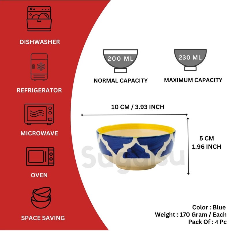 Sugalsu Soup Bowls Set of 4 4 Inch Cereal Bowls for Kitchen Ceramic Bowl Colorful Patterned Porcelain Bowls for Kitchen Decor and Housewarming Gift Dishwasher and Microwave SafeBlue - Image 2