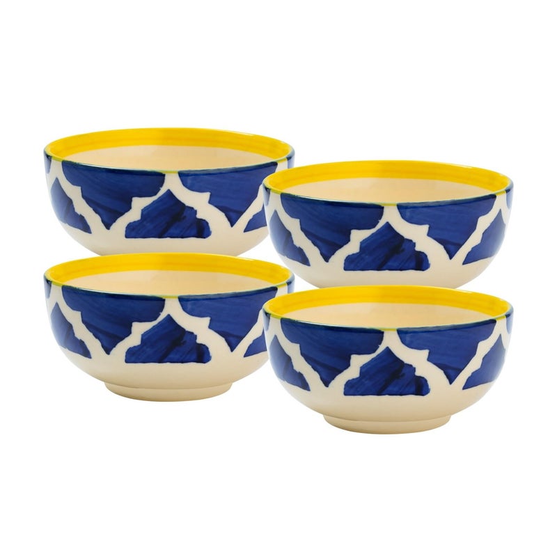 Sugalsu Soup Bowls Set of 4 4 Inch Cereal Bowls for Kitchen Ceramic Bowl Colorful Patterned Porcelain Bowls for Kitchen Decor and Housewarming Gift Dishwasher and Microwave SafeBlue - Image 1