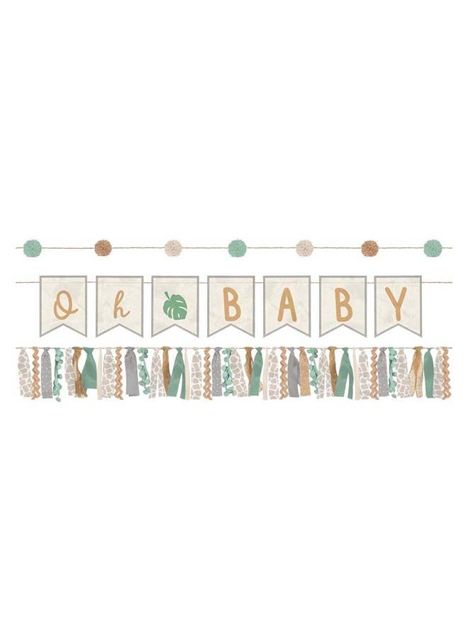 Amscan Baby Shower Soft Jungle Hello Baby Banner Kit, Pom Pom & Tassel Decorations 3pcs