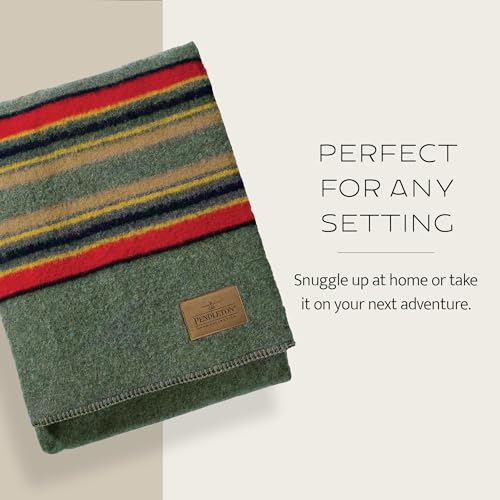 Pendleton Yakima Camp Blanket Full Queen 90" x 90" - Wool Cotton, Large, Dry Clean, Soft and Durable Throw for Home and Travel - Lake - Image 5