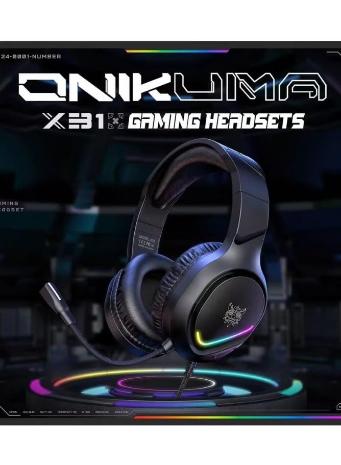 Onikuma X31 Wired Headset with RGB Lighting and Surround Sound for PC and Xbox Gaming - Image 2