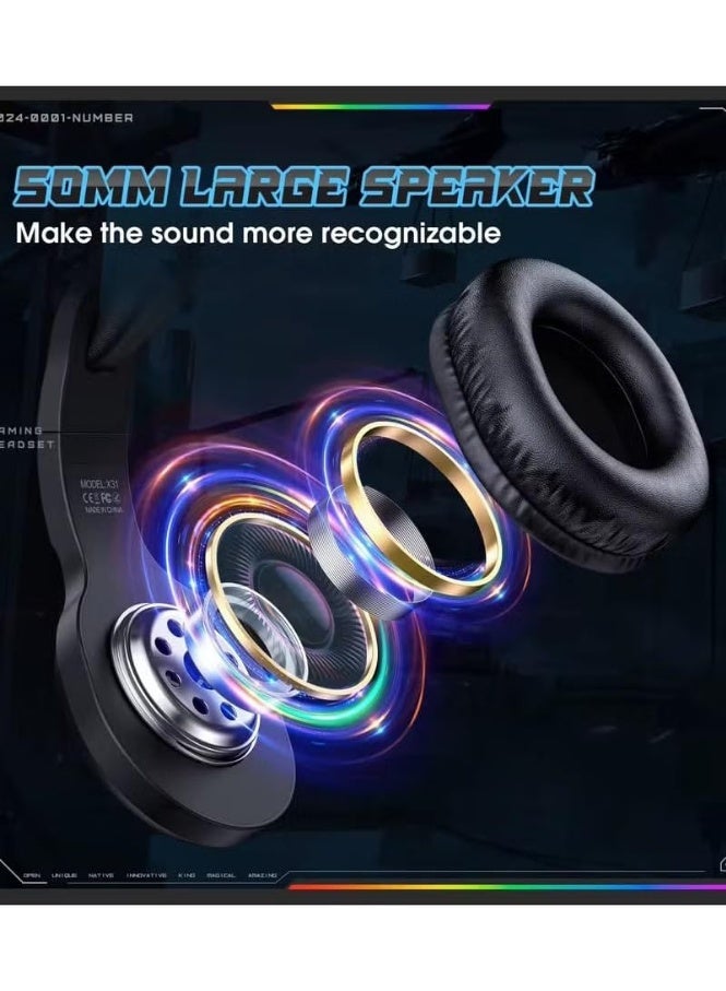 Onikuma X31 Wired Headset with RGB Lighting and Surround Sound for PC and Xbox Gaming - Image 4