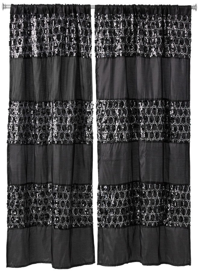 Popular Bath Sinatra Sequin Window Curtain with Tiebacks, Black, 36x54 Inches - Image 2