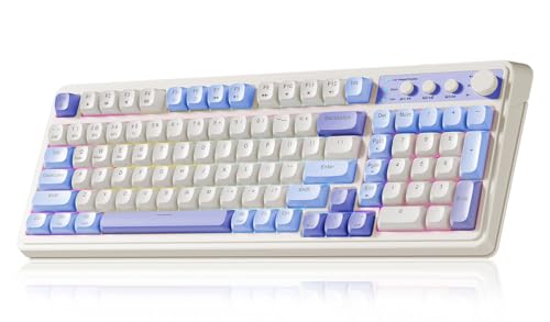 AULA 99 Key Keyboard, Tri-Mode Bluetooth/2.4GHz/USB-C Cute Creamy Gaming Keyboard with Number Pad RGB Backlit, Media Knob Custom Mechanical Feel Computer Keyboards for MAC Xbox PC Gamer - Purple - Image 1