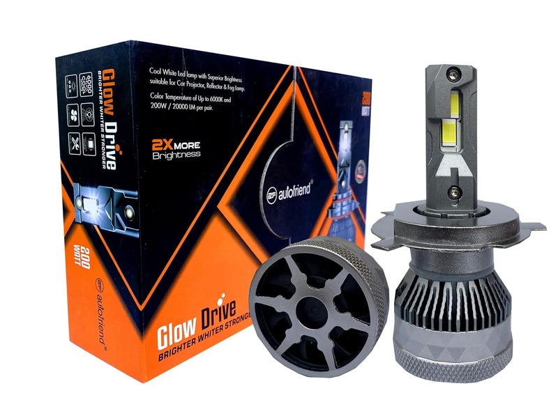 autofriend مصباح أمامي LED، 40000 لومن، 6000 كلفن أبيض بارد، مقاوم للماء IP67 (af-Glowdrive-H4) - Image 1