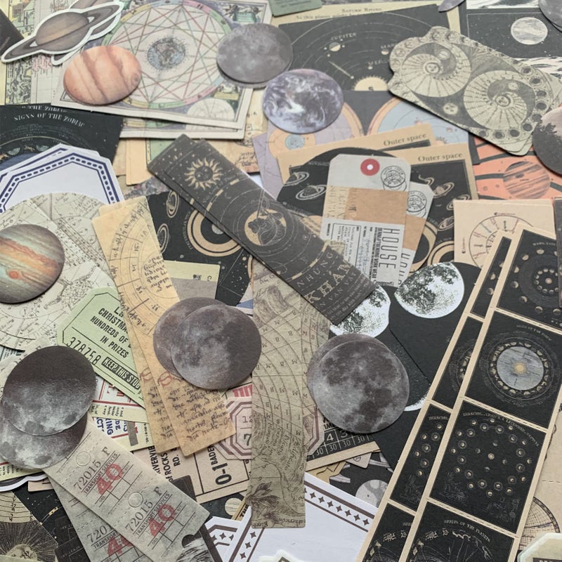SIGUJAYGE TIYPKE 200pcs Aesthetic Stickers - Vintage Scrapbook Stickers for Journaling, Bullet Journals, Scrapbooking, Space & Moon Themes - Image 4