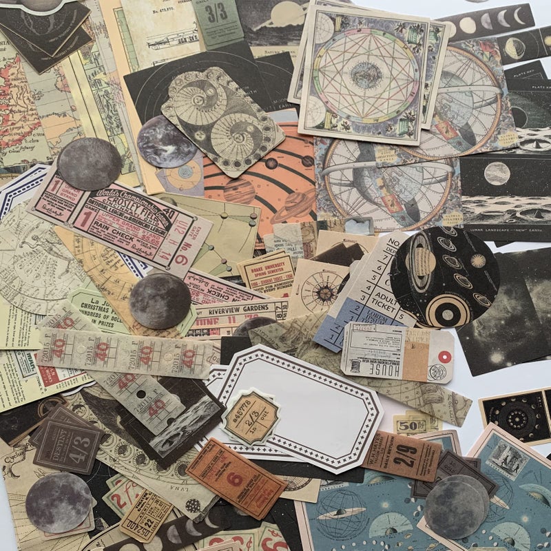 SIGUJAYGE TIYPKE 200pcs Aesthetic Stickers - Vintage Scrapbook Stickers for Journaling, Bullet Journals, Scrapbooking, Space & Moon Themes - Image 5