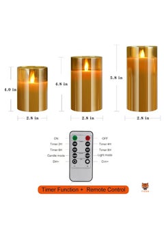TIGER LED Flameless Candles – Battery Operated with Flickering Wick & Real Wax, Gold Glass Pillar, Timer & Remote Control, 4" 5" 6" Set of 3  - Image 3