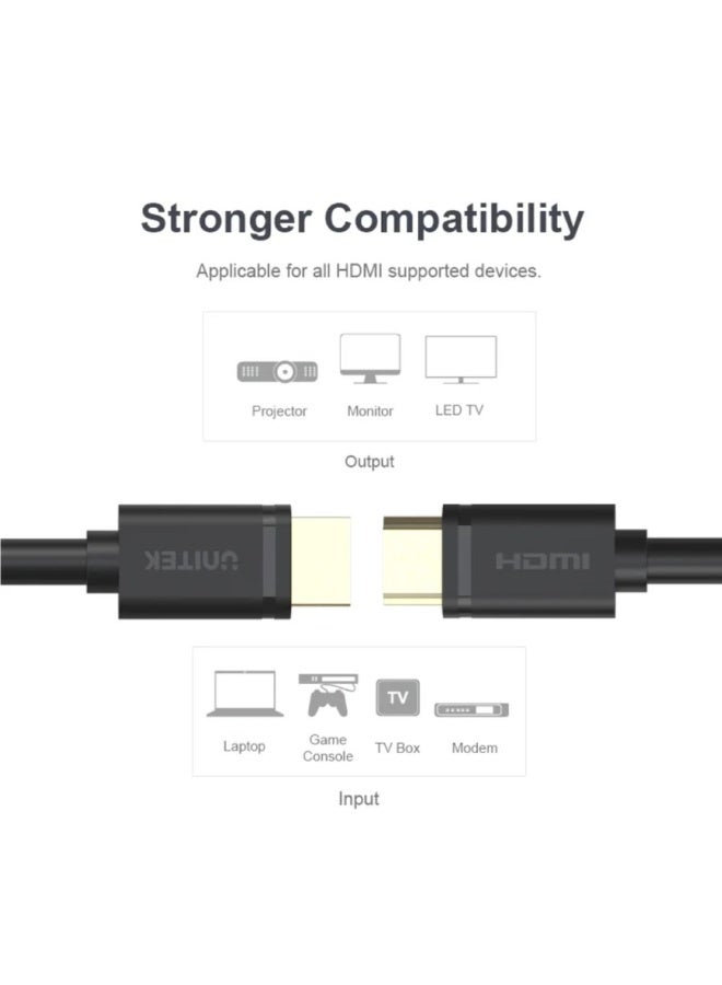 Unitek 4K HDMI Cable 5 Meters, High-Speed HDMI 2.0 Cable with 4K@60Hz, HDR, 3D, Gold-Plated Connectors, Compatible with TV, Monitor, Projector, PS5, Xbox, and More – Black - Image 4