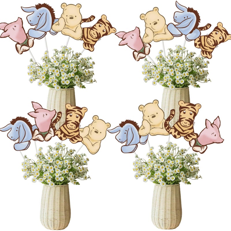 32 SPIRITS 16PCS Vintage Winnie Centerpieces Baby Shower Decorations Table Center Pieces Table Toppers On Stick Cute Cutouts for Pooh Birthday Supplies Party Decor - Image 1