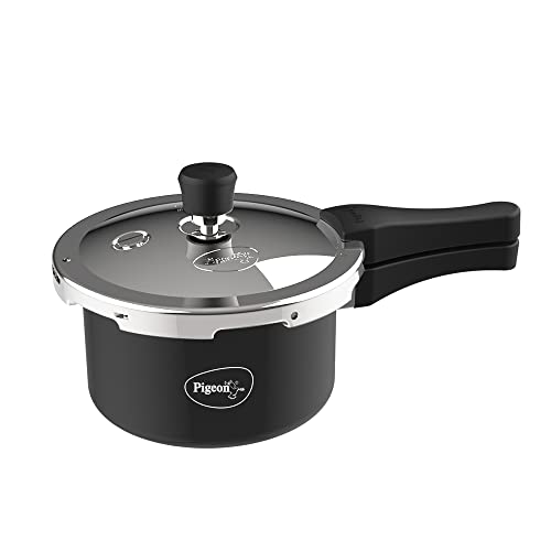 Pigeon Aluminium Hard Anodised Pressure Cooker Outer Lid with Induction Base (Black, 1.5 L) - Image 1