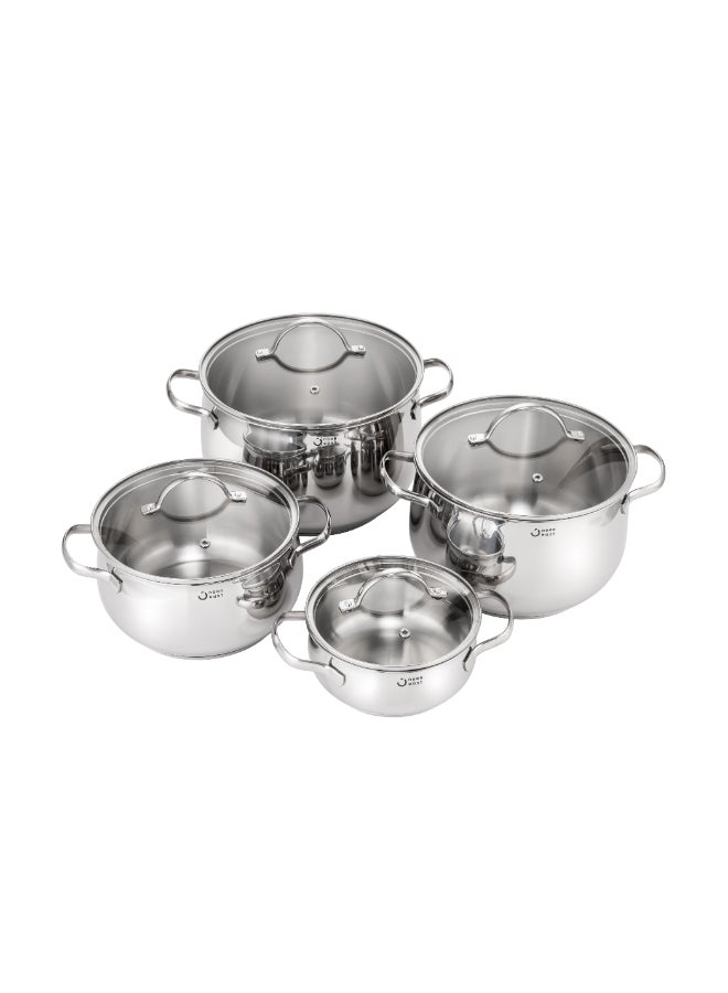 ايست من نون طقم قدور طهي مكوّن من 8 قطع من الستانلس ستيل ثلاثي الطبقات, يتكون من قدور بغطاء 16 - 20 - 22 - 24 سم - متوافق مع مواقد الحث الحراري، آمن للاستخدام في غسالة الصحون - Image 1