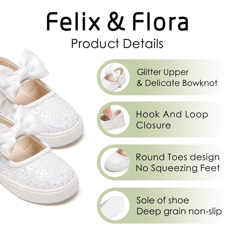 Felix & Flora Toddler/Little Kid Girls Running Shoes Glitter Sneakers Princess Fashion Casual Sports Shoes(White,7 Toddler) - Image 5