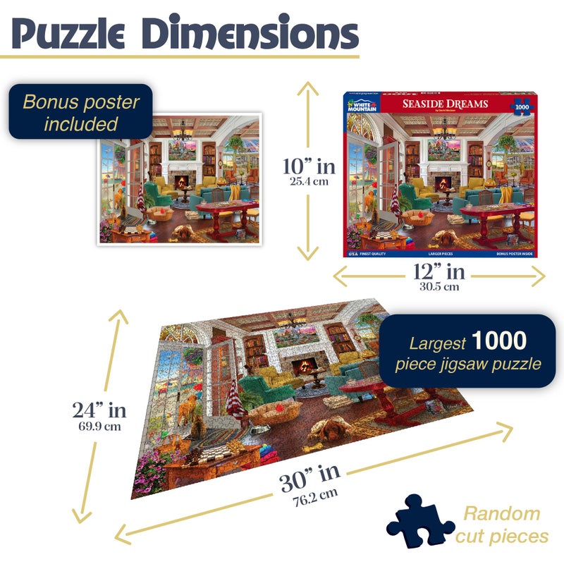 White Mountain 1000 Piece Jigsaw Puzzle Cozy Beach House Puzzles with Large Pieces for Adults and Family 24"x30" - Seaside Dreams - Image 3