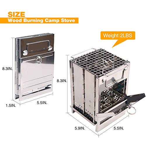 CAMPMAX Portable Folding Camping Wood Stove for Outdoor Cooking, Sturdy Lightweight 304 Stainless Steel Wood Burning Camp Stove with Grill for Backpacking BBQ Small/Large (Small) - Image 3