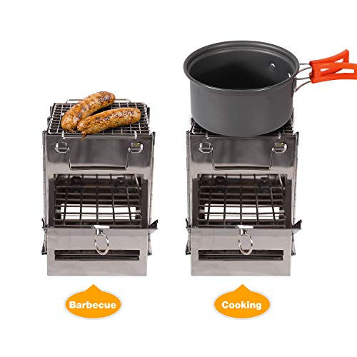 CAMPMAX Portable Folding Camping Wood Stove for Outdoor Cooking, Sturdy Lightweight 304 Stainless Steel Wood Burning Camp Stove with Grill for Backpacking BBQ Small/Large (Small) - Image 2