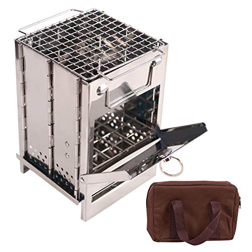 CAMPMAX Portable Folding Camping Wood Stove for Outdoor Cooking, Sturdy Lightweight 304 Stainless Steel Wood Burning Camp Stove with Grill for Backpacking BBQ Small/Large (Small) - Image 1