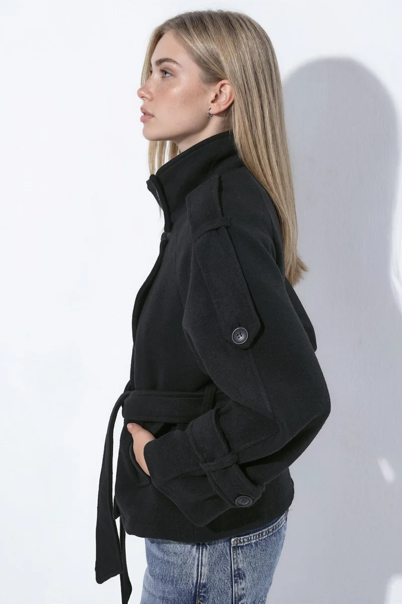 هيكاب Stand Collar Trench Jacket