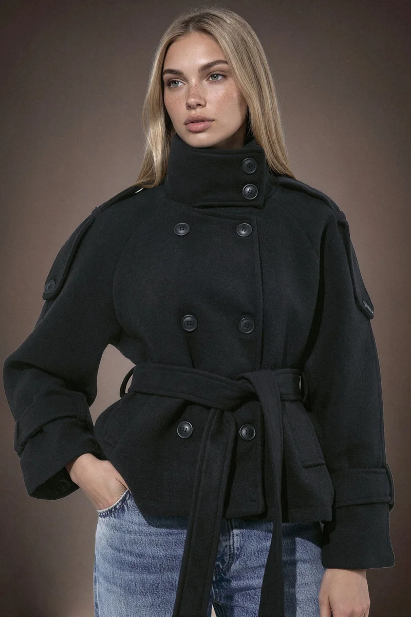 هيكاب Stand Collar Trench Jacket