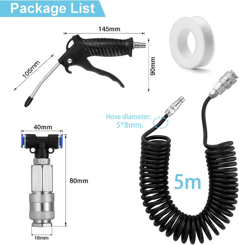 Fippy Truck Air Duster Gun with 5 Metre Recoil Air Hose, Air Seat Blow Dust Gun Heavy Duty Air Gun Cleaning Kit for Truck Semi Trailers - Image 2