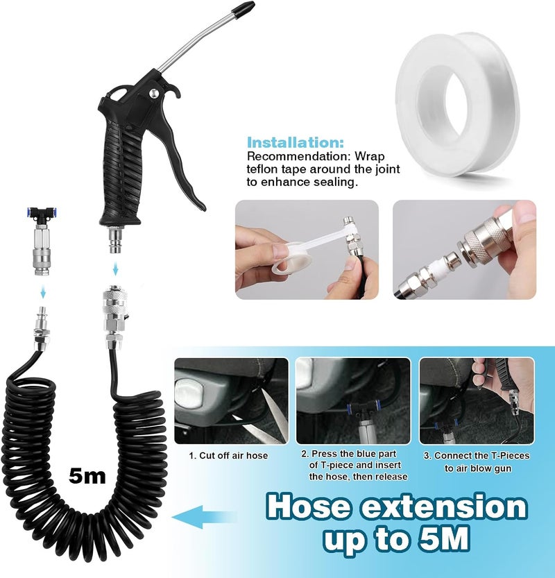 Fippy Truck Air Duster Gun with 5 Metre Recoil Air Hose, Air Seat Blow Dust Gun Heavy Duty Air Gun Cleaning Kit for Truck Semi Trailers - Image 3
