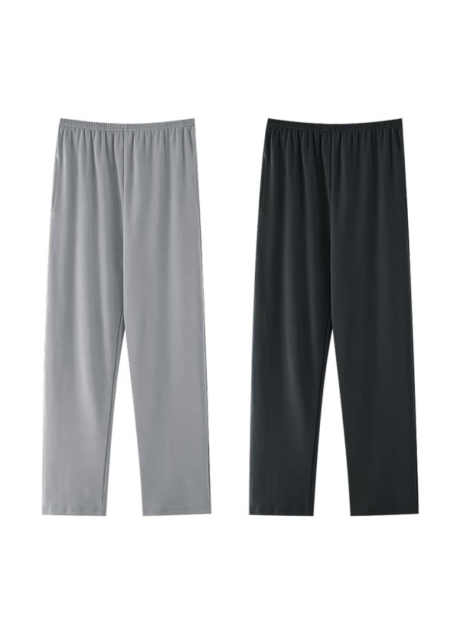 Joae Men's Spring And Summer Long Pants 100% Pure Cotton Thin Loose-fit Can Be Worn Outside Single Piece Home Pants - Image 2