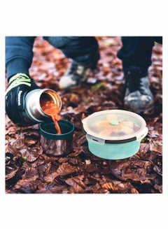 Generic Collapsible Silicone Bowl Camping Bowl With Lid And Foldable Stainless Steel Fork For Travel Microvave And Fridge Food Storage Bowl 1200ML  - Image 3