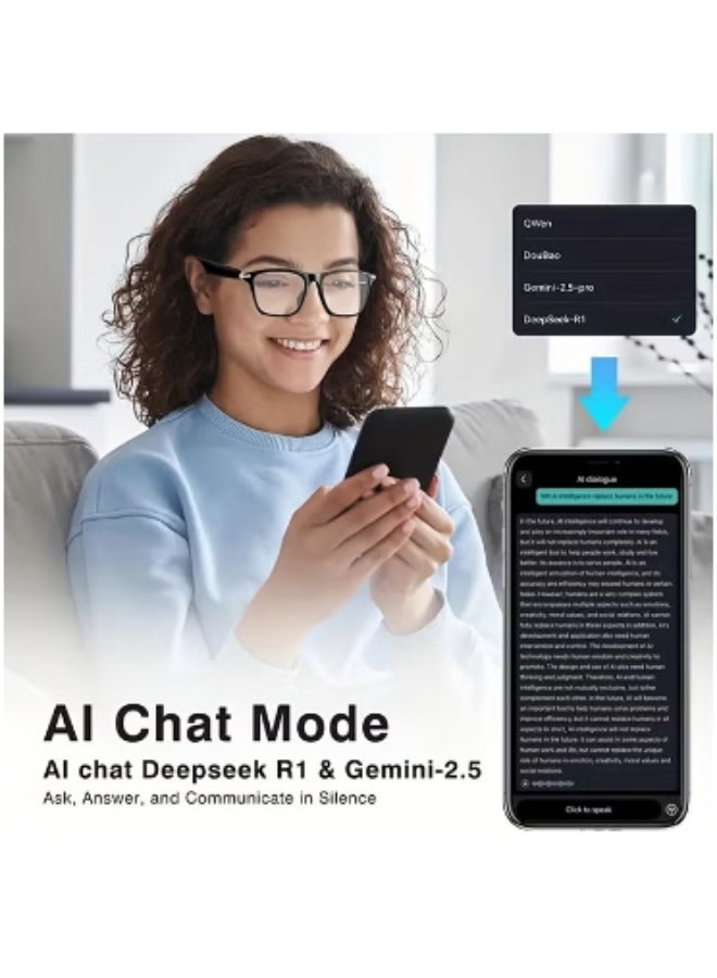 نظارات ذكية بالذكاء الاصطناعي، تدعم 160 لغة ترجمة فورية، نظام دردشة GPT، نظارات صوتية متعددة الوظائف جديدة للرجال والنساء مع ميكروفون ومكبر صوت مدمجين، مكالمات صوتية عالية الدقة وجودة موسيقى HIFI، تشغيل الموسيقى والمكالمات بدون استخدام اليدين، عدسات تتغير لونها بشكل مادي، عالية الجودة، مناسبة لركوب الدراجات المريح، القيادة الآمنة، الصيد الممتع، السفر العادي، وارتداء المكتب اليومي، هدية العطلة. - Image 5