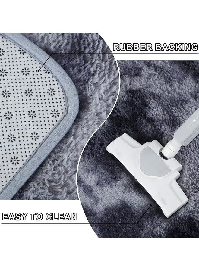 HQ-GAMING Large Area Rugs Soft Rugs Fluffy Carpets Tie-Dye Rugs for Living Room Bedroom Girls Kids Room Nursery Home Decor Non-Slip Machine Washable Carpet Dark Grey  - Image 4