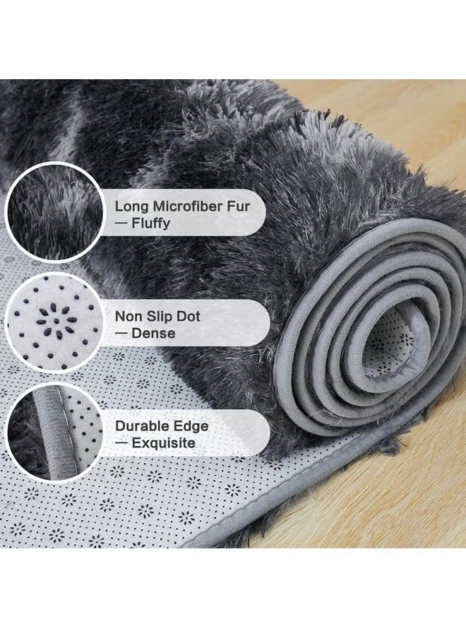 HQ-GAMING Large Area Rugs Soft Rugs Fluffy Carpets Tie-Dye Rugs for Living Room Bedroom Girls Kids Room Nursery Home Decor Non-Slip Machine Washable Carpet Dark Grey  - Image 3
