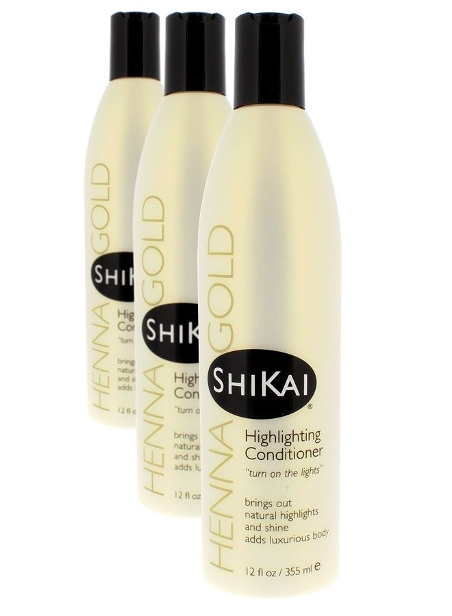 SHIKAI شيكاي - بلسم تمييز الحناء الذهبية، يبرز اللمحات الطبيعية واللمعان، يضيف جسمًا فاخرًا، تركيبة نباتية مع حناء غير ملونة (عطر طبيعي، 12 أونصة سائلة، عبوة من 3) 
