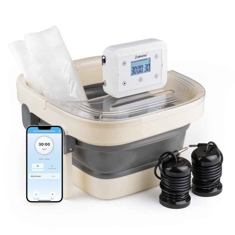 Zuomeng Bluetooth Ionic Foot Bath Detox Machine for Home Spa Use, with App Control, Foldable Soaking Tub, 2 Ion Arrays, 100 Basin Liners, Timer for Natural Body Detoxification - Image 1