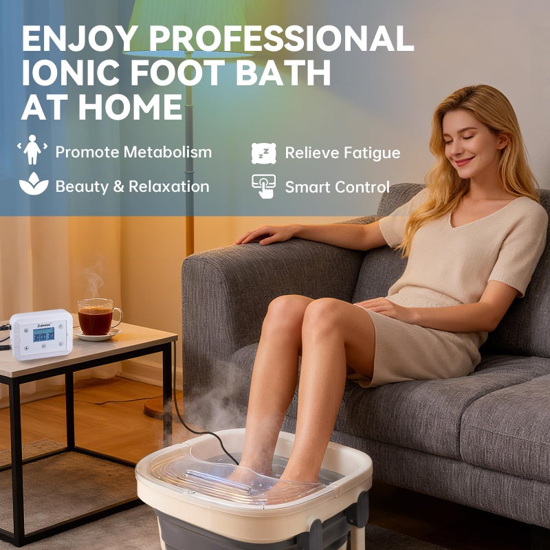 Zuomeng Bluetooth Ionic Foot Bath Detox Machine for Home Spa Use, with App Control, Foldable Soaking Tub, 2 Ion Arrays, 100 Basin Liners, Timer for Natural Body Detoxification - Image 2
