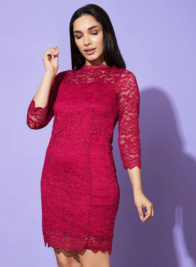 globus Globus Women Self Design Lace High Neck Sheath Mini Dress