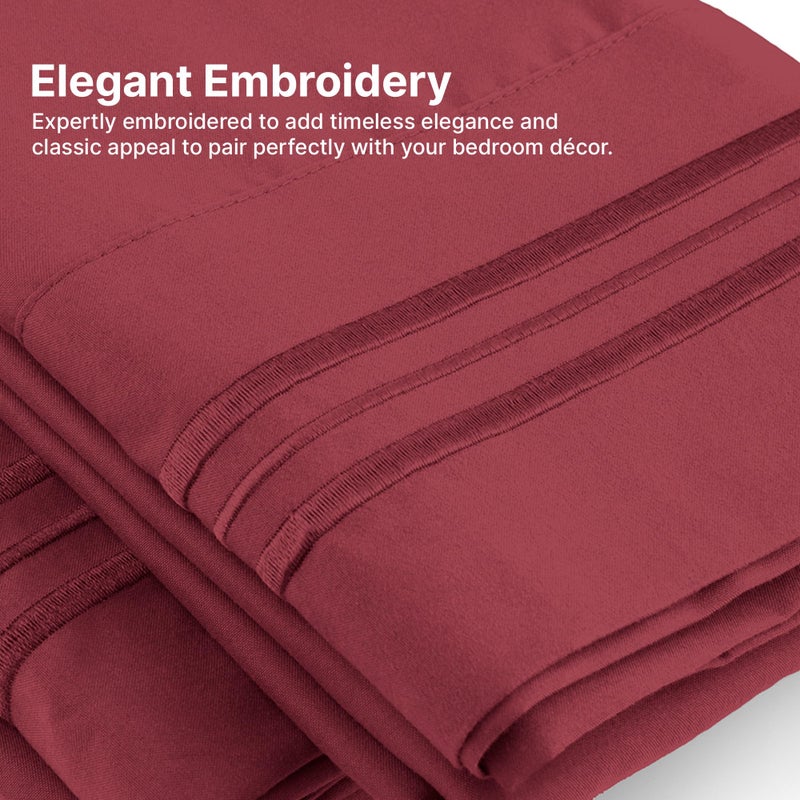 CGK Unlimited CGK Unlimited Queen Size Microfiber Pillowcase Set of 4 - Soft  Premium Quality  Machine Washable  Burgundy  - Image 3