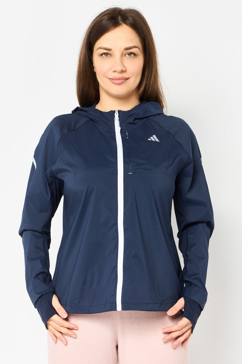 Adidas Women Sportswear Fit Long Sleeve Fast Running Jacket, Navy - Image 1