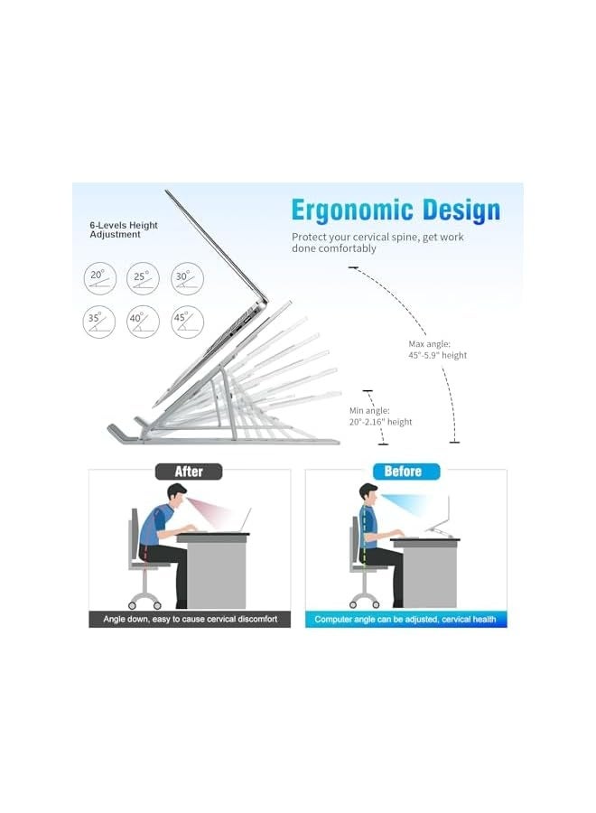 Laptop Stand for Desk, Adjustable Laptop Riser ABS+Silicone Foldable Portable Laptop Holder, Ventilated Cooling Notebook Stand for MacBook Pro Air, Lenovo, Dell, HP, Laptops,Tablet  - Image 3