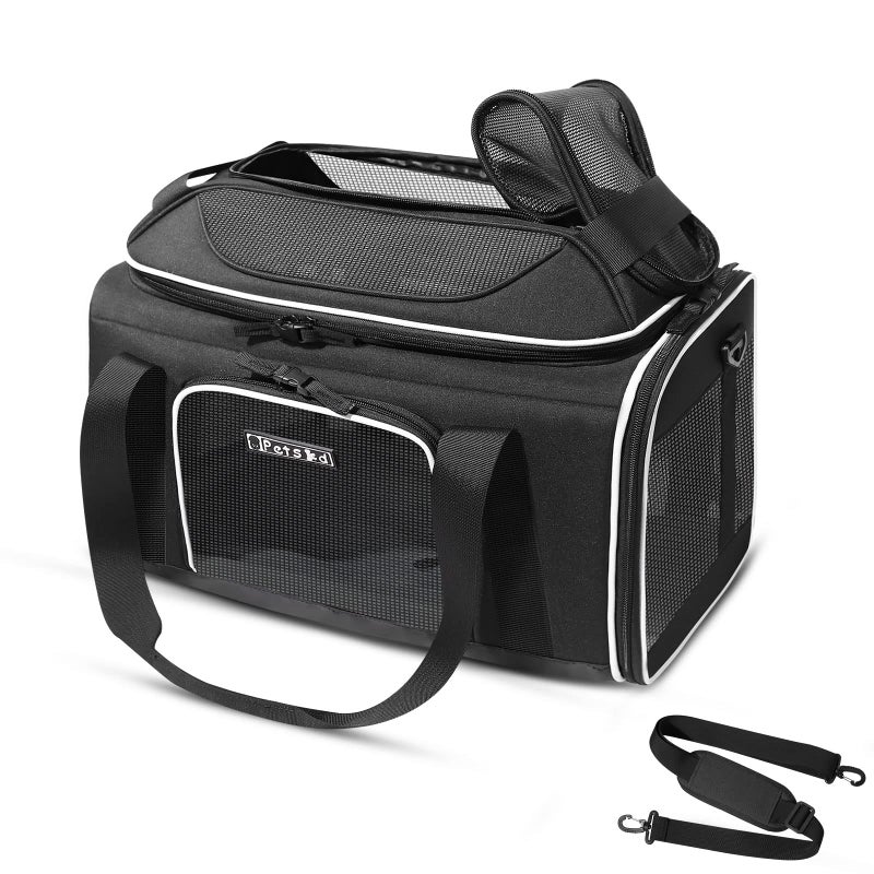 Petskd Top-Expandable Pet Carrier 17x11x9.5 Inches Alaska Airline Approved, Soft-Sided Carrier for Small Cats and Dogs with Locking Safety Zippers and Anti-Scratch Mesh(Black) - Image 1