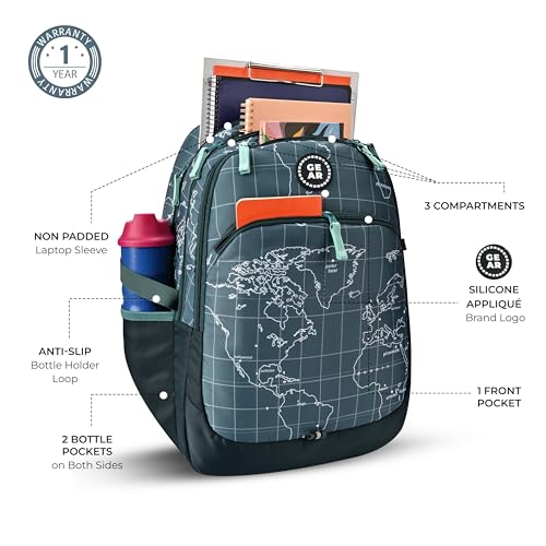 Gear Globe Trotter 4 Compartment Backpack 19"/40L Large Water Resistant School Bag/Casual 4 Compartment Backpack/Daypack/Kids Bag for Boys/Girls (Green-Mint) - Image 4