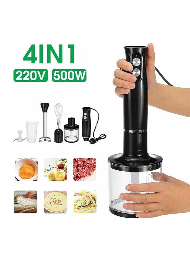 Hand Blender 4-in-1 Immersion Blender Stick Hand Blender 500W Stainless Steel Hand Blender with 2 Speed Control Electric Blenders with 700ml Beaker 500ml Smoothie Baby Food Chopping Bowl - Image 2