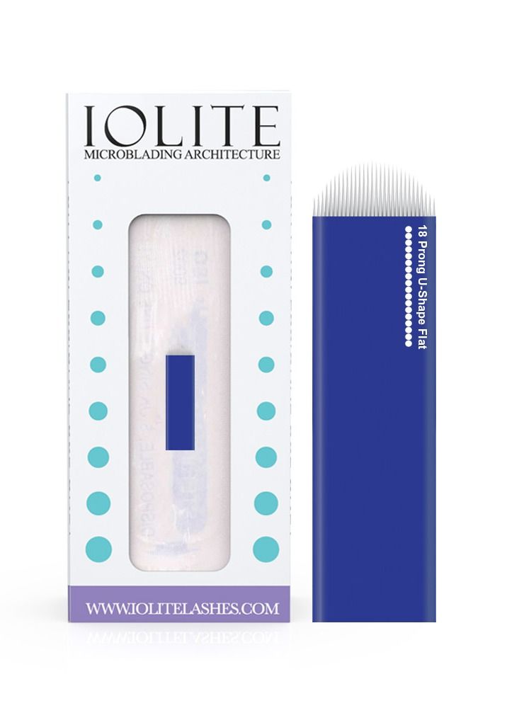 IOLITE إبر Microblading ذات 18 سنًا، إبرة مسطحة على شكل حرف U، مقاس 22 مم، شفرة للاستخدام مرة واحدة، عبوة معقمة، 12 قطعة - Image 1