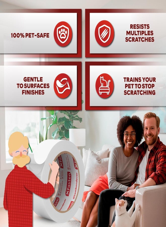 XFasten Anti-Scratch Cat Training Tape, Clear, 2-Inches x 30 Yards; Door, Kitty Paw Tape for Couch, Furniture and Leather Stop Scratching Guard Protector Tape for Cats - Image 2