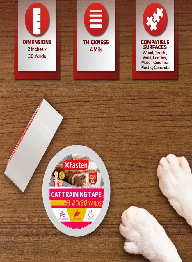 XFasten Anti-Scratch Cat Training Tape, Clear, 2-Inches x 30 Yards; Door, Kitty Paw Tape for Couch, Furniture and Leather Stop Scratching Guard Protector Tape for Cats - Image 3