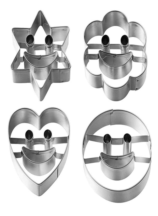 Much Hotter Smiley face stainless steel cookie mold 3D cake mold,4 Pcs Cutters Diy Cookie Cutters Cookie Making Tool Holiday Cookie Cutter Cookie Cutters for Baking Cookie Cutters Metal Cookie Mold Baking Tool - Image 1